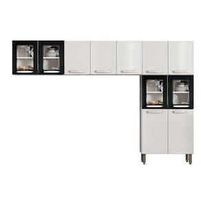 Kit De Cozinha Completa 3 Peças Evidence (2 Armários + 1 Paneleiro) Cpt56 Branco/preto - Bertolini