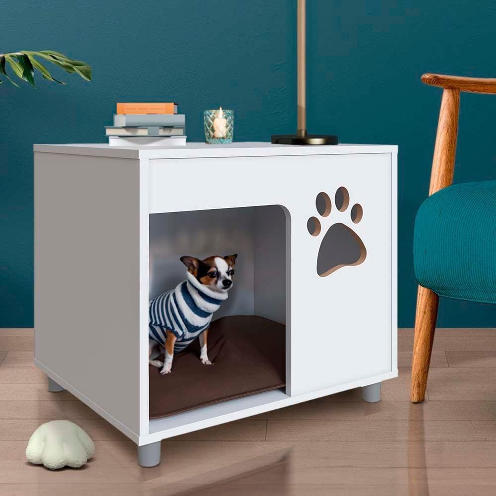 Mesa Lateral Para Cachorro Com Almofada Marrom 54cm x 45cm Branco Phyllis Completa Móveis - Branco