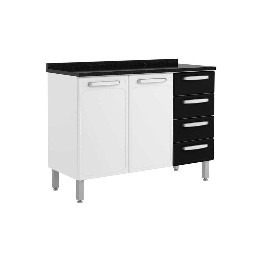 Balcão De Cozinha Modulado Evidence 7126 2 Portas E 4 Gavetas C/tampo Branco/preto - Bertolini