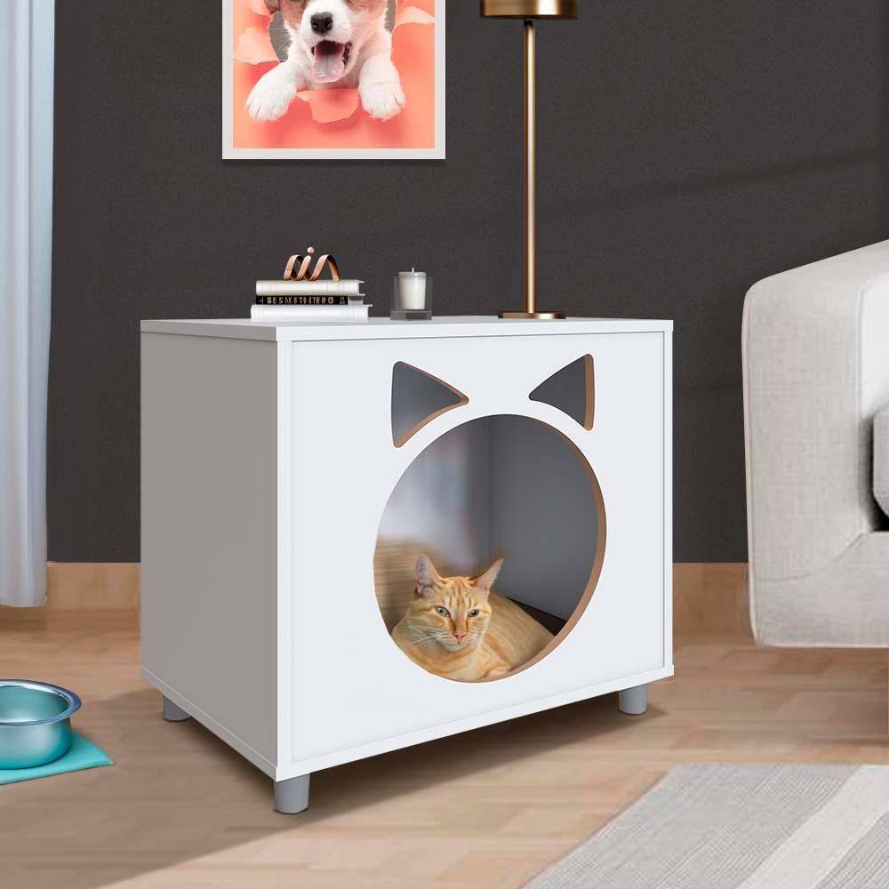 Mesa De Apoio Para Gato Com Almofada Marrom 54cm x 36cm Branco Agnes Shop Jm - Branco