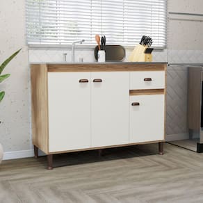 Balcão De Pia 120cm 3 Portas e 1 Gaveta Torino MEL / OFF WHITE
