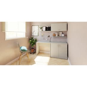 Escrivaninha com Armários 180cm e Prateleira Cinza Cristal