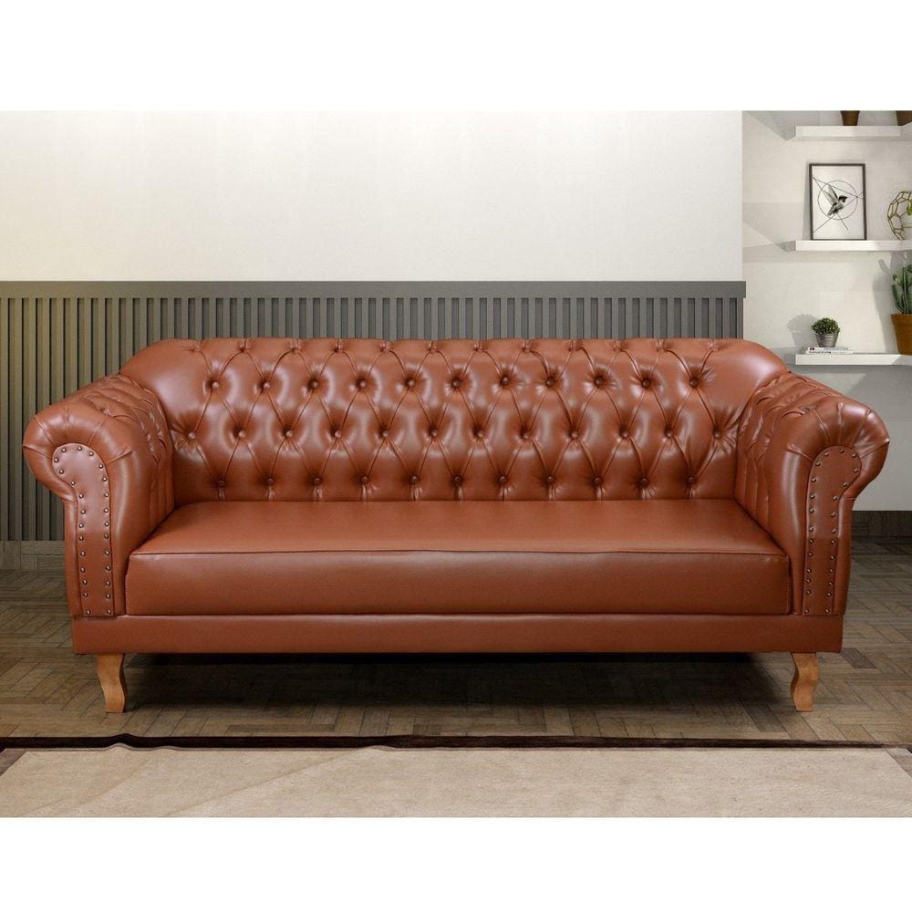 Sofá 3 Lugares Chesterfield Clássico Duque Caramelo