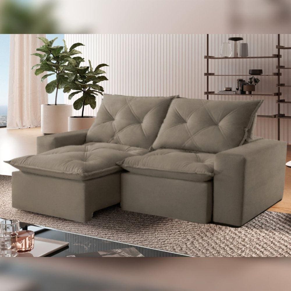 Sofá Retrátil e Reclinável 180cm Firenze Veludo/Bege