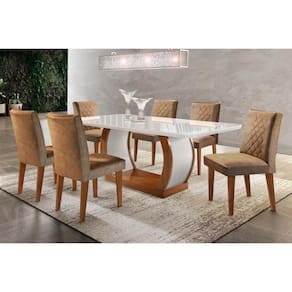 Sala de Jantar Completa Vidro 180Cm + 6 Cadeiras Imbuia Chocolate Capuccino