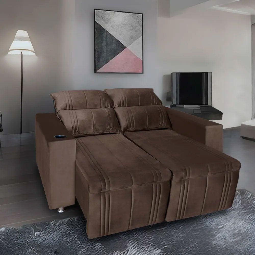 Sofá Retrátil e Reclinável 2 Lugares Madri Suede Marrom Café - Star Confort