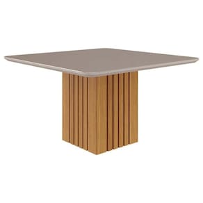 Mesa Para Cozinha Ana + Tampo Madeirado Vidro 130x130cm Nature-off White - Cimol