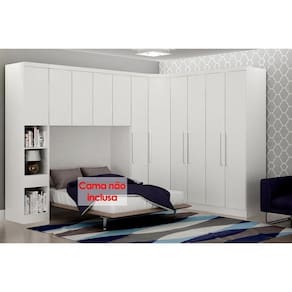 Quarto Modulado Rizon 6 Peças (1 Armário Ponte 1 Closet 3 Guarda Roupas 1 Complemento) Qc213 Branco