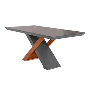 Mesa Para Cozinha Imperatriz + Tampo Madeirado Vidro Reto 180x90cm Grafite-imbuia - Rufato