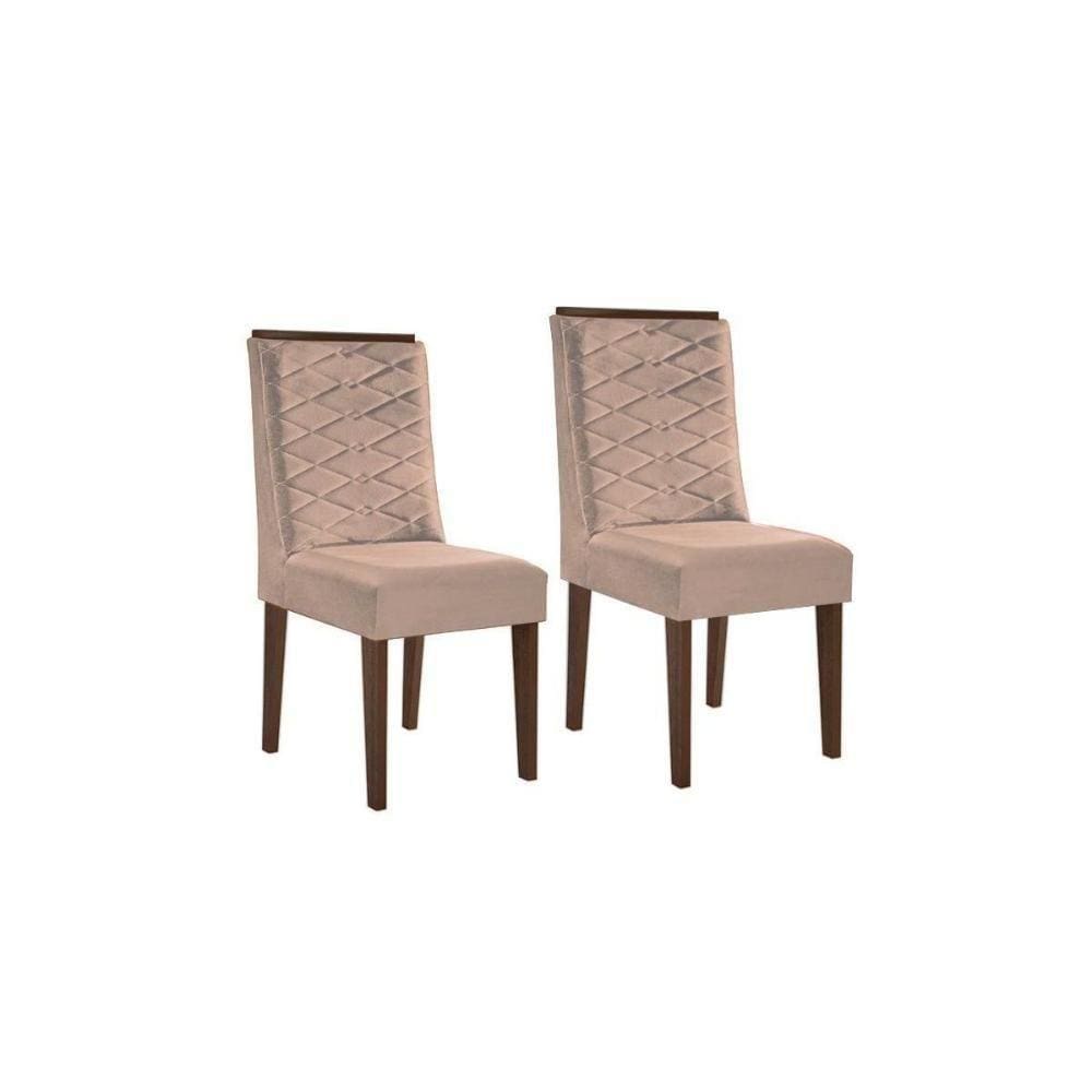 Kit 2 Cadeiras Dafne Luxo Madeira Capuccino Veludo Pérola