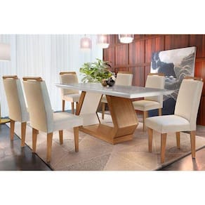 Sala de Jantar Completa Vidro 180Cm + 6 Cadeiras Imbuia Veludo Creme