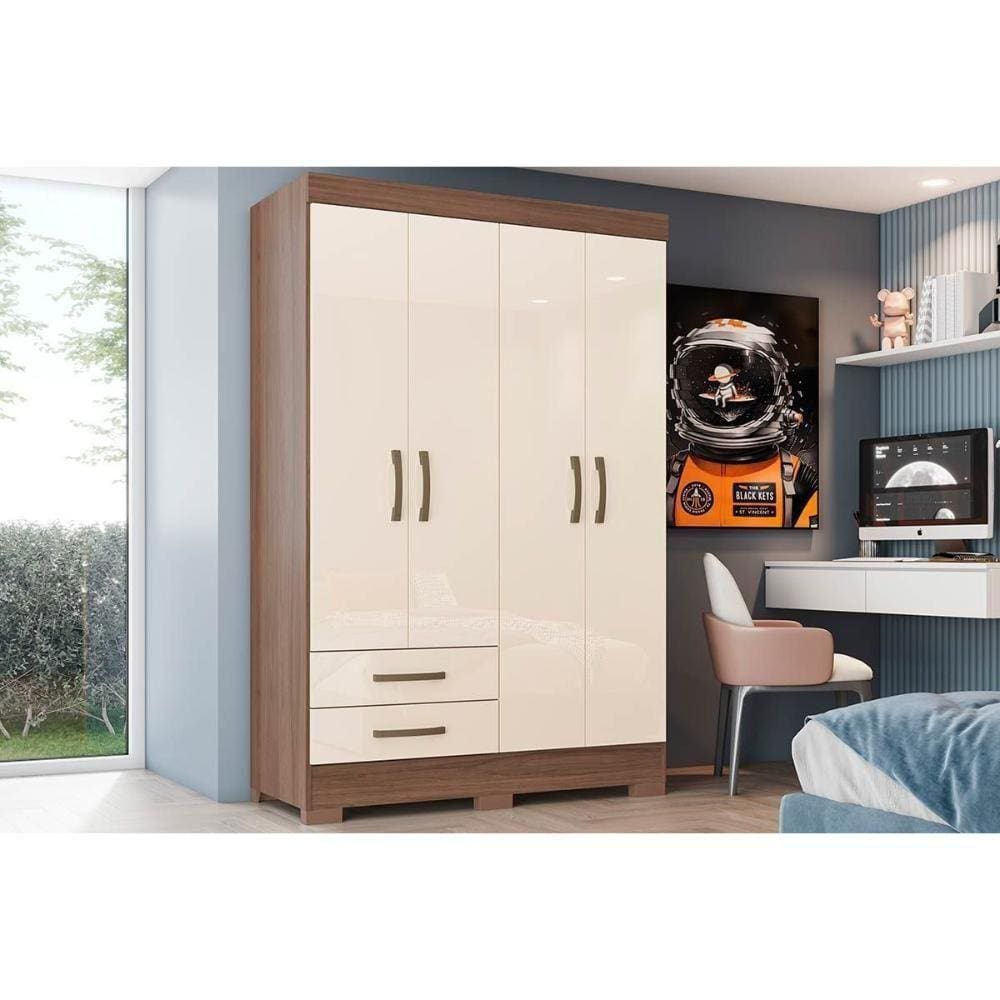 Guarda Roupa Solteiro 4 Portas E 2 Gavetas Briz Be12 Castanho - Henn