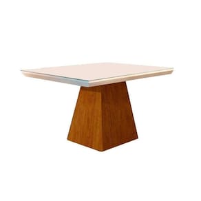 Mesa Para Cozinha Luna + Tampo Madeirado Reto 90x90cm Off White-imbuia - Rufato