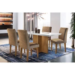 Sala de Jantar Completa Berlim 120Cm + 4 Cadeiras Imbuia Chocolate Capuccino