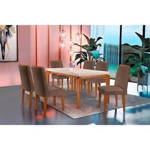 Sala de Jantar Completa Londrina 180Cm + 6 Cadeiras Lunara Imbuia Chocolate Capuccino