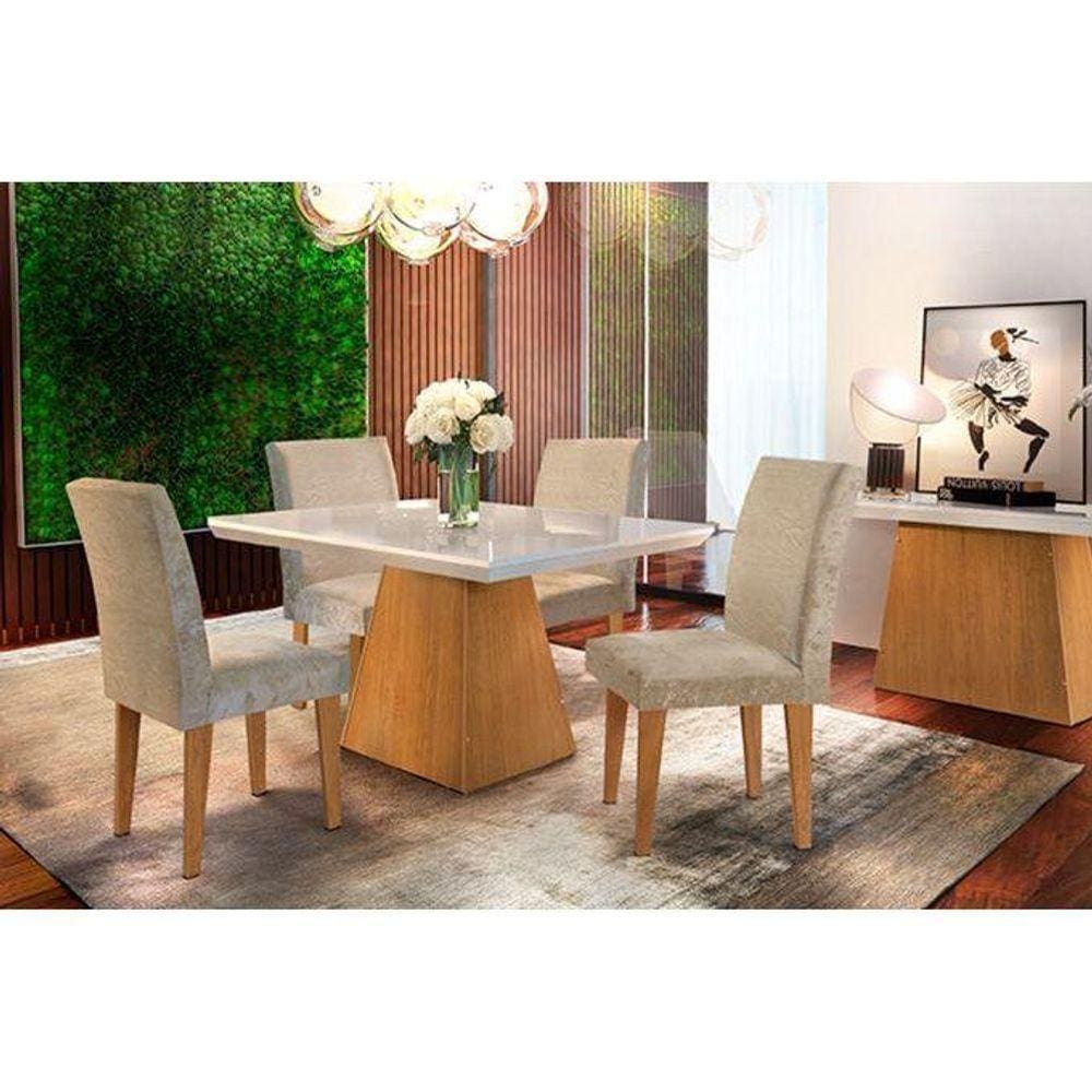 Sala de Jantar Completa Luna 120Cm + 4 Cadeiras Imbuia Capuccino Chocolate