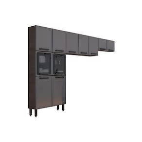 Cozinha Modulada Bertolini Estilo 3 Peças (2 Armários + 1 Paneleiro) Cpt90 Cinza/Grafite