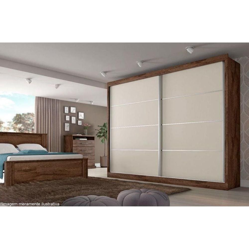 Guarda Roupa Casal 2 Portas De Correr E 4 Gavetas Verona Plus Braúna/Off White - Europa
