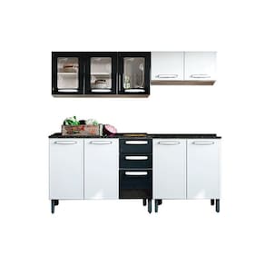 Kit De Cozinha Modulada 4 Peças Evidence (2 Armários + 2 Balcões) C4P60 Branco/Preto - Bertolini