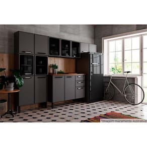Kit De Cozinha Modulada 4pçs Estilo (2 Armários + 1 Balcão + 1 Paneleiro) C4P97 Cinza/Grafite -