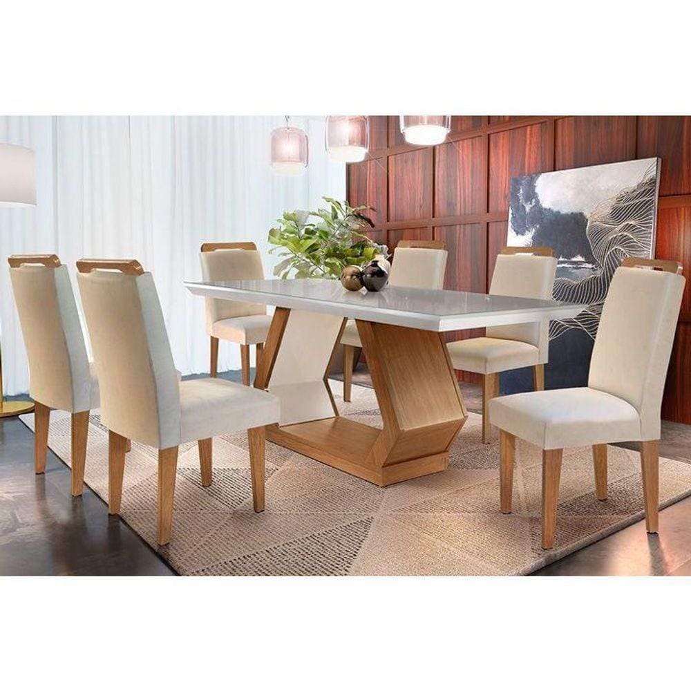 Sala de Jantar Completa 180Cm + 6 Cadeiras Imbuia Veludo Creme