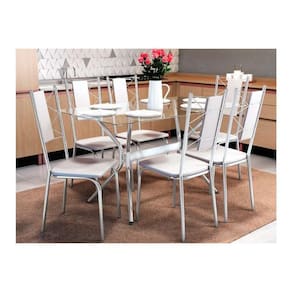 Sala de Jantar Completa Loire 150Cm + 6 Cadeiras Lisboa Cromado Courano Branco