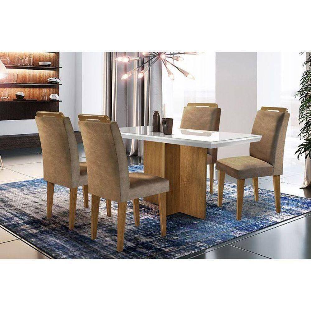 Sala de Jantar Completa Berlim 120Cm + 4 Cadeiras Imbuia Chocolate Capuccino