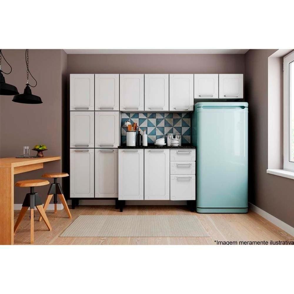 Kit De Cozinha Modulada 4pçs Múltipla (2 Armários + 1 Balcão + 1 Paneleiro) C4P87 Branco -