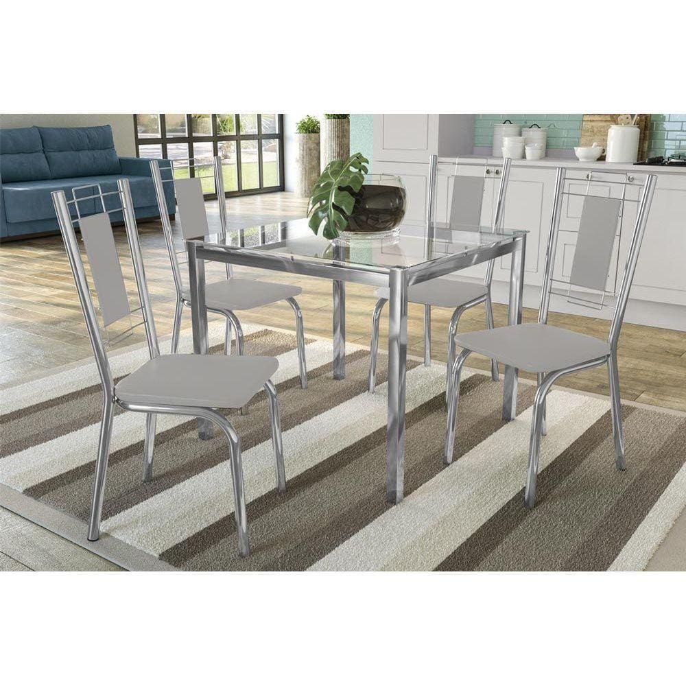 Kit Mesa Reno C/ Tampo de Vidro 90cm + 4 Cadeiras Florença Cromada Branco