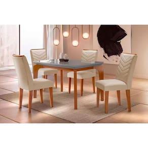 Sala de Jantar Completa Londrina 120Cm + 4 Cadeiras Londrina Imbuia Veludo Creme