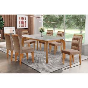 Kit Mesa Londrina Tampo Vidro 180cm + 6 Cadeiras Imbuia Chocolate Capuccino
