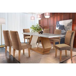 Sala de Jantar Completa 180Cm + 6 Cadeiras Lunara Imbuia Chocolate Capuccino