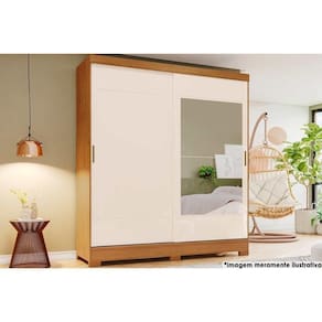 Guarda Roupa Casal 2 Portas De Correr E 2 Gavetas C/ Espelho Briz B74 Nature/Off White - Henn