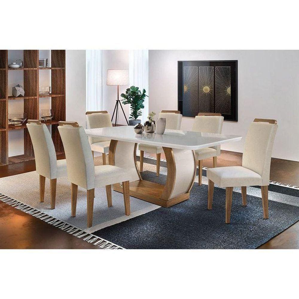 Sala de Jantar Completa 180Cm + 6 Cadeiras Imbuia Veludo Creme