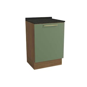 Balcão De Cozinha Botanic M629 1 Porta 60cm C/ Tampo Nogueira/oliva/preto Brilho