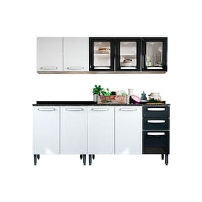 Kit De Cozinha Modulada 4 Peças Evidence (2 Armários + 2 Balcões) C4P46 Branco/Preto - Bertolini