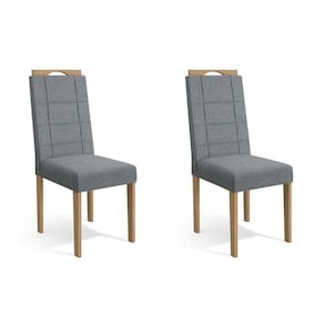 Cadeira Sala de Jantar 2Cad150 Madeira Kit Eucalipto Linho Cinza