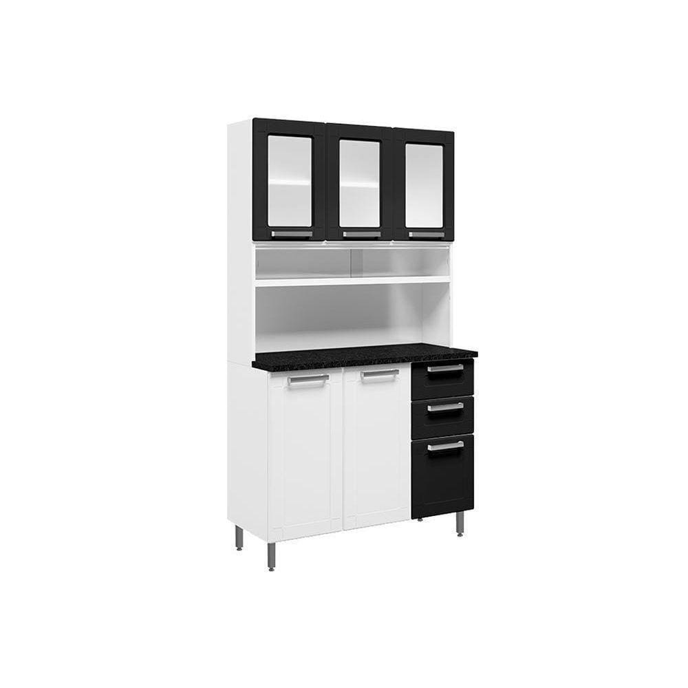 Kit De Cozinha Compacta Múltipla C/ 6 Portas (3 C/ Vidro) E 2 Gavetas 105cm Branco/preto - Bertolini