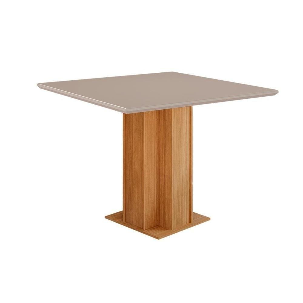 Mesa Para Cozinha Sophia + Tampo Madeirado Vidro 95x95cm Nature-off White - Cimol