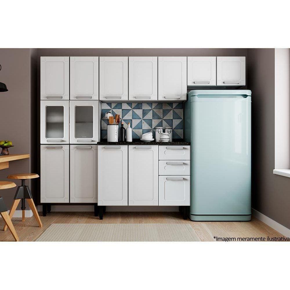 Kit De Cozinha Completa 4 Peças Múltipla (2 Armários 1 Balcão 1 Paneleiro) C4p85 Branco - Bertolini