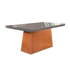 Mesa Para Cozinha Luna + Tampo Madeirado Vidro Reto 180x90cm Grafite-imbuia - Rufato