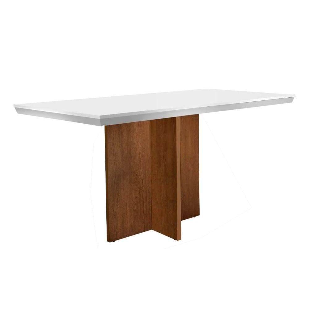 Mesa Para Cozinha Berlim + Tampo Madeirado Vidro Reto 120x80cm Imbuia-off White - Rufato