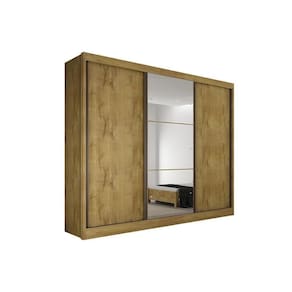 Guarda Roupa 3 Portas De Correr E 6 Gavetas C/ Espelho Toulon Cumaru - Novo Horizonte