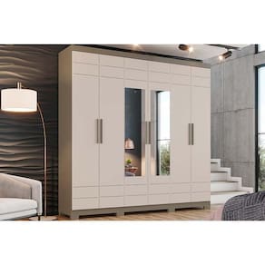 Guarda Roupa Casal 6 Portas E 3 Gavetas C/ Espelho Flora Duna/Cristal - Henn
