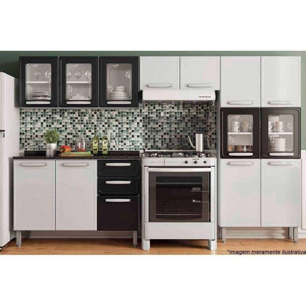 Cozinha Modulada Bertolini Evidence 4Pçs (2 Armários + 1 Balcão + 1 Paneleiro) C4P56 Branco/Preto