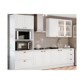 Kit De Cozinha Completa 5 Peças (torre Quente 1 Aéreo 2 Balcões 1 Tampo P/ Cooktop) Branco