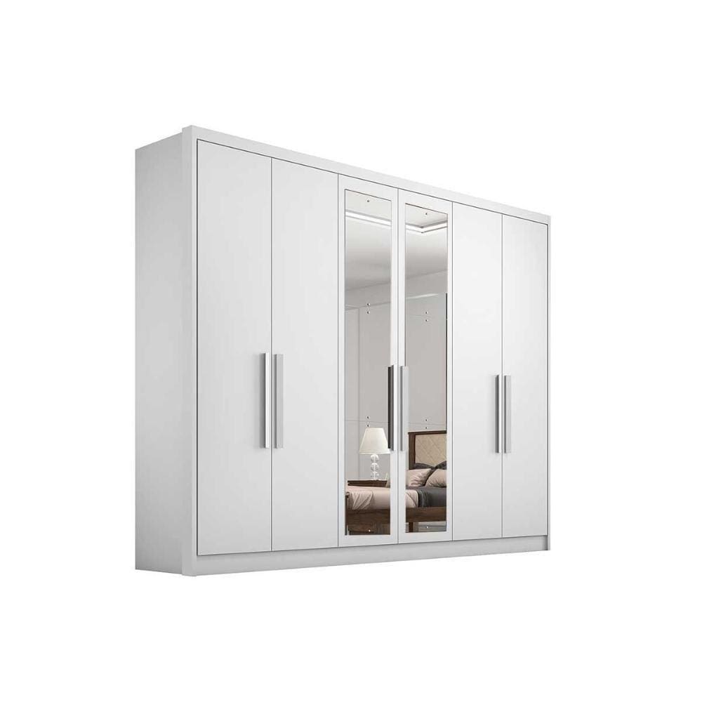 Guarda Roupa Casal 6 Portas E 4 Gavetas C/ Espelho Rizon Plus Branco - Novo Horizonte