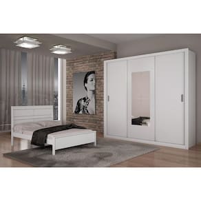 Guarda Roupa Casal 3 Portas De Correr E 4 Gavetas C/ Espelho Veneza Premium Branco - Rufato