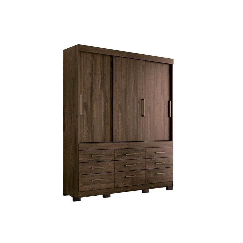 Guarda Roupa 3 Portas De Correr E 9 Gavetas C/ Pés Click 3.9 Ébano - Santos Andirá