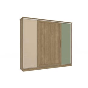 Guarda Roupa Casal N565 4 Portas De Correr E 4 Gavetas Nogueira/macadamia/verde Oliva - Kappesberg